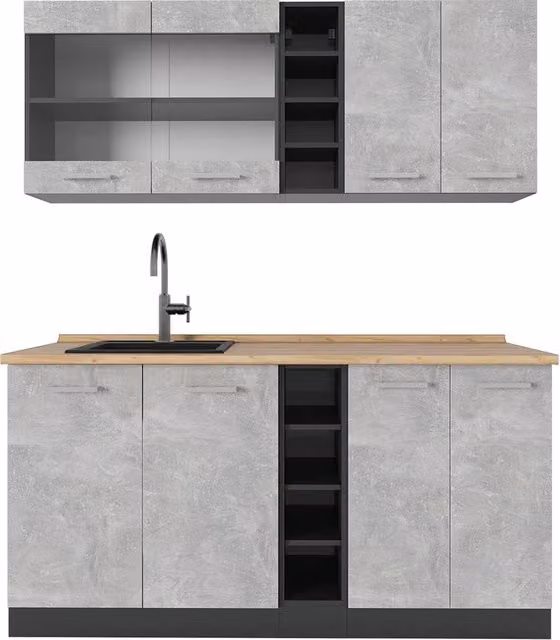 Cucina completa R-Line Calcestruzzo/Antracite 160 cm, PL Rovere Vicco