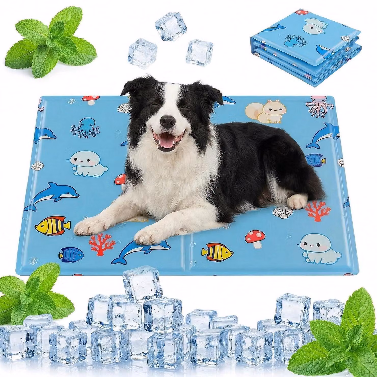 Tappetino refrigerante per cani e gatti, cuscino auto-raffreddante, pieghevole, 50x65 cm, con motivo animalier