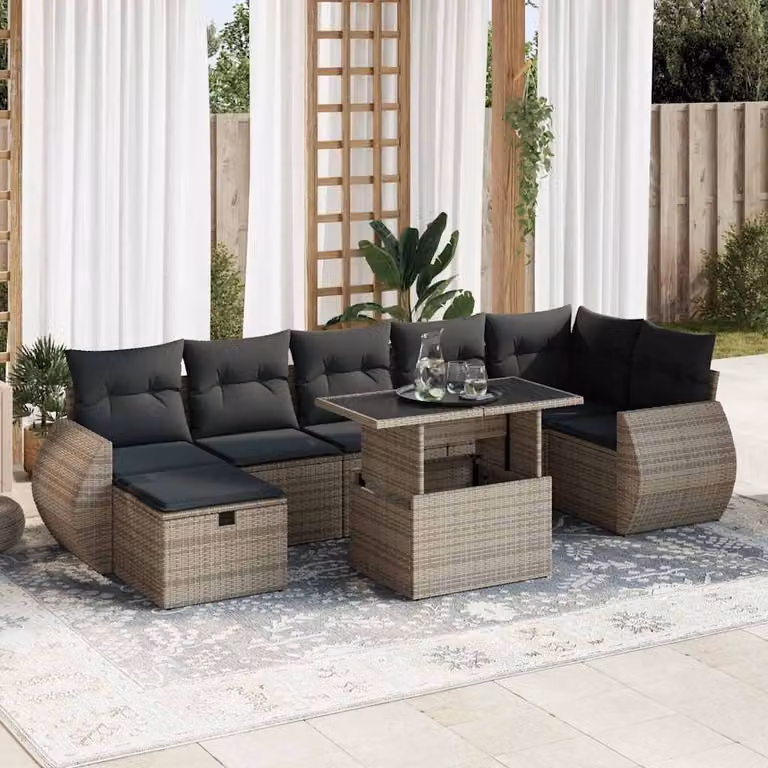 Maison Exclusive - Set da giardino 8 pezzi con cuscini grigio in polyrattan
