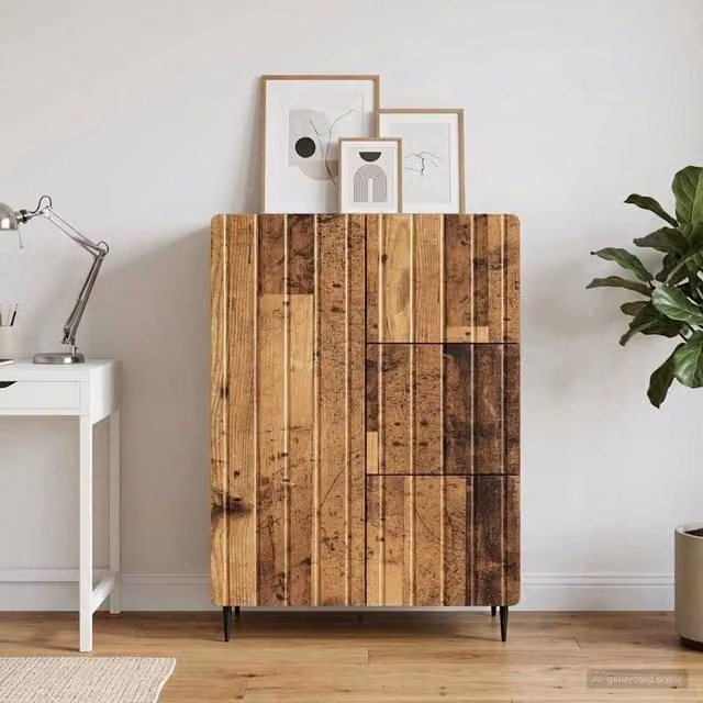 Credenza moderna vidaXL in legno ingegnerizzato e metallo, colore marrone, L: 66 cm, P: 34,5 cm, H: 91,5 cm – 1