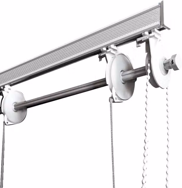 Bastone per tenda a pacchetto TENDEEVOLUTION in alluminio bianco con 10 calate a sgancio rapido, attacco a parete, comando a destra, Lunghezza: 300 cm – 1