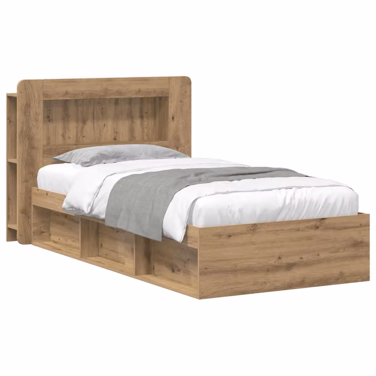 vidaXL Telaio del letto con contenitore e cassetti in Rovere Artigianale, Marrone, L/P/H: 200 x 80 x 93,5 cm