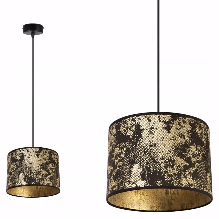 Lampada a sospensione, lampadario, paralume, motivo dorato