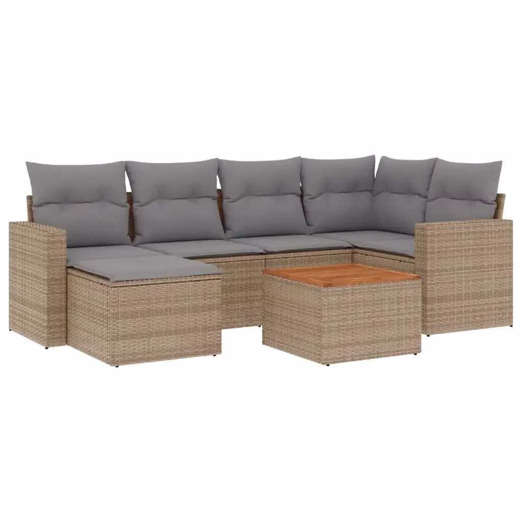 vidaXL Set Divani da Giardino 7 pz a L in Polyrattan con Cuscini Beige e Grigio – 2