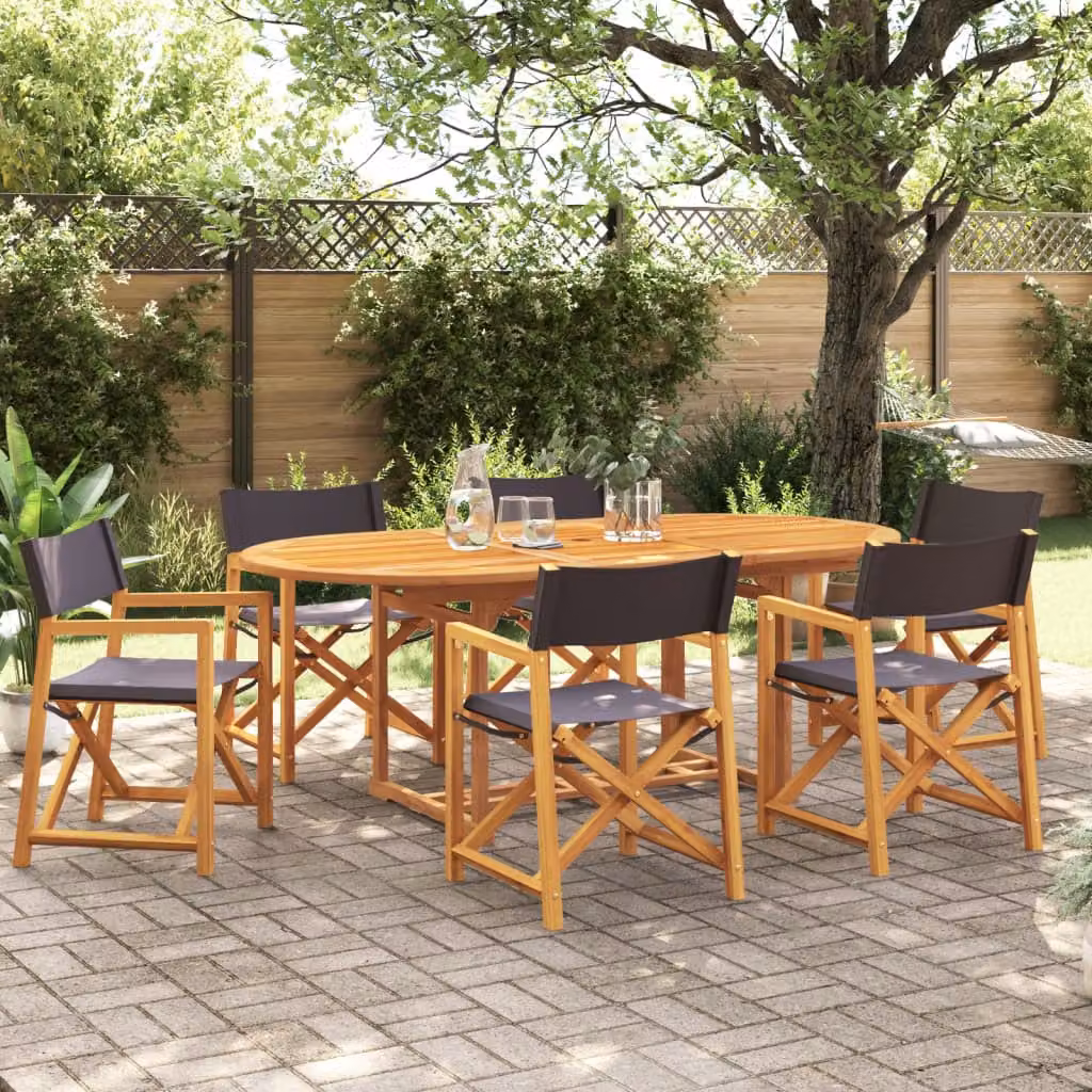 Set di 6 sedie da giardino vidaXL in legno di acacia oliato e tessuto grigio, impilabili con braccioli – 1