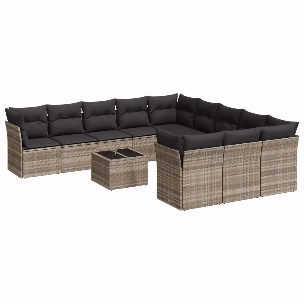 vidaXL Set Divano da Giardino a L con Tavolino e Cuscini Grigio Chiaro in Polyrattan e Metallo – 2