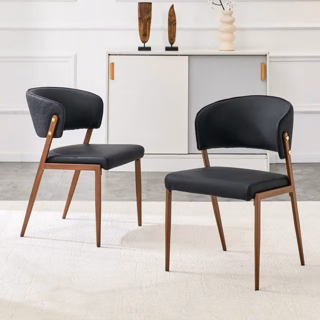 Set di 2 sedie da pranzo moderne WISHDOR in similpelle nera con struttura in metallo – 1