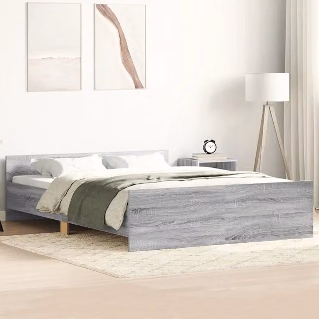 Letto con testiera e pediera VIDAXL in legno di pino e tessuto grigio L/P/H: 203 x 120 x 50 cm