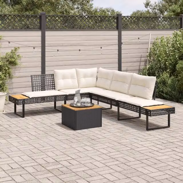 Set Divani da Giardino 2 pz con Cuscini Nero Polyrattan Acacia 3277497