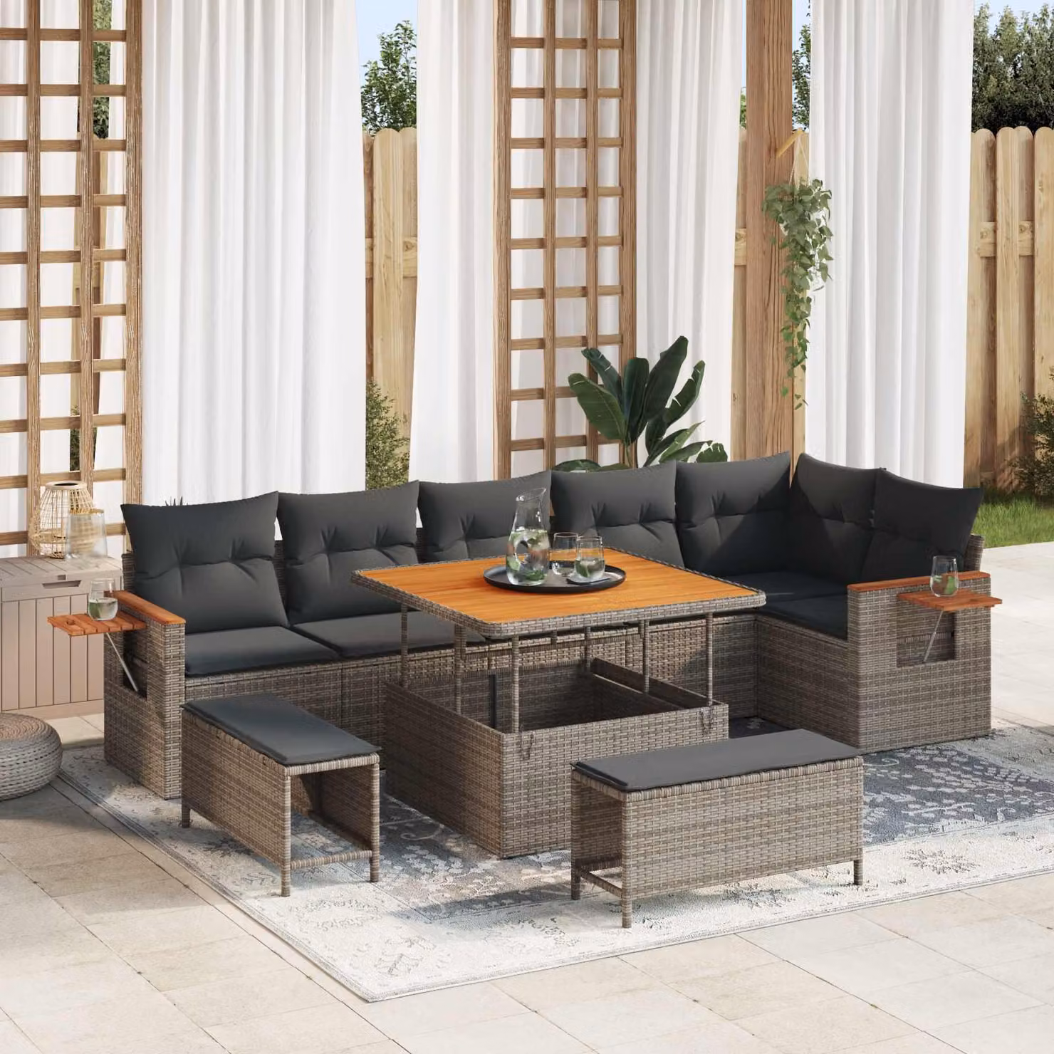Maison Exclusive - Set da giardino composto da 9 pezzi, divano, colore grigio, realizzato in rattan sintetico