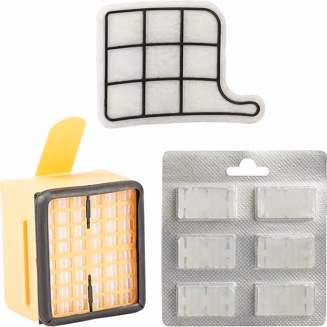 Set di ricambi Vorwerk per VK 135/136 composto da 2 griglie motore, 2 filtri HEPA e 12 profumi bianchi in plastica