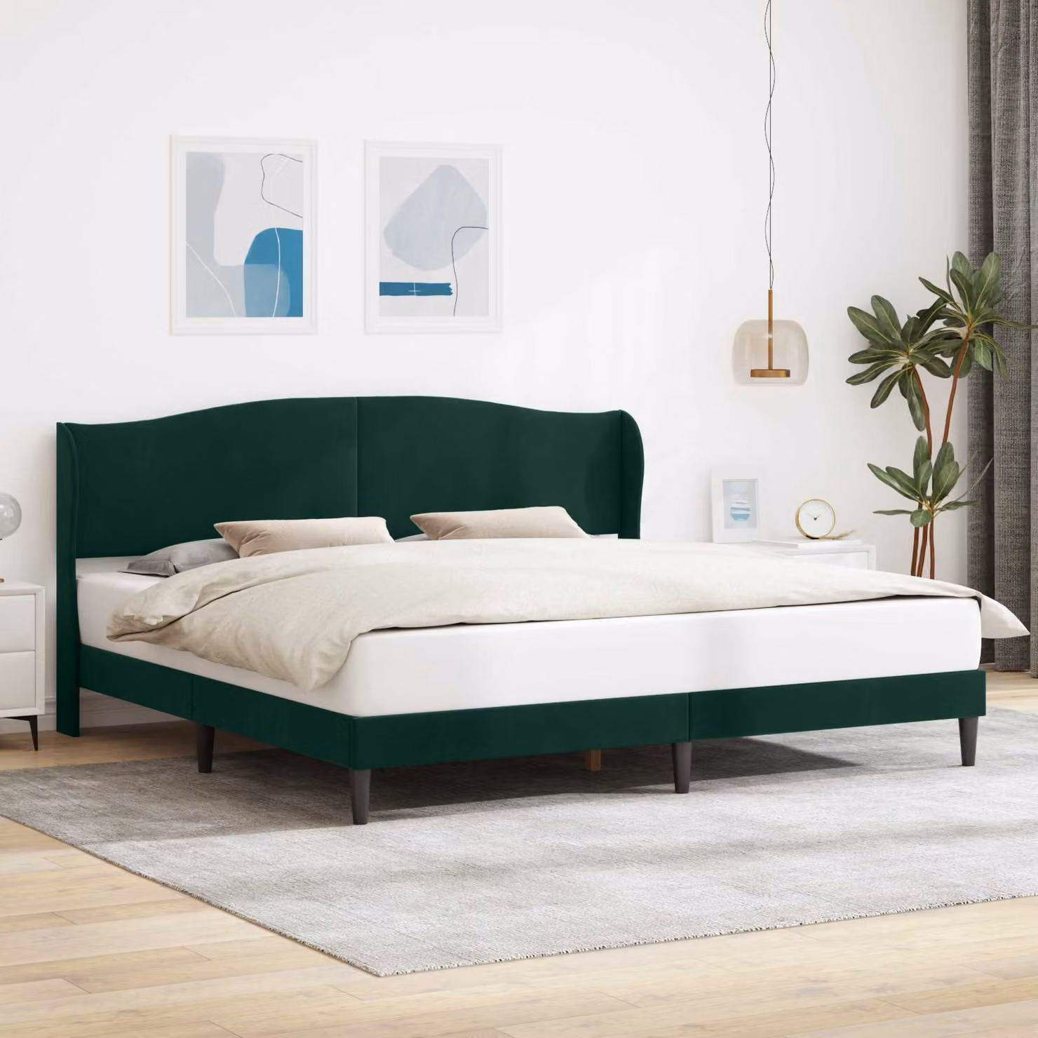 Struttura del letto moderna vidaXL in velluto verde scuro, L/P/H: 180 x 200 x 101 cm