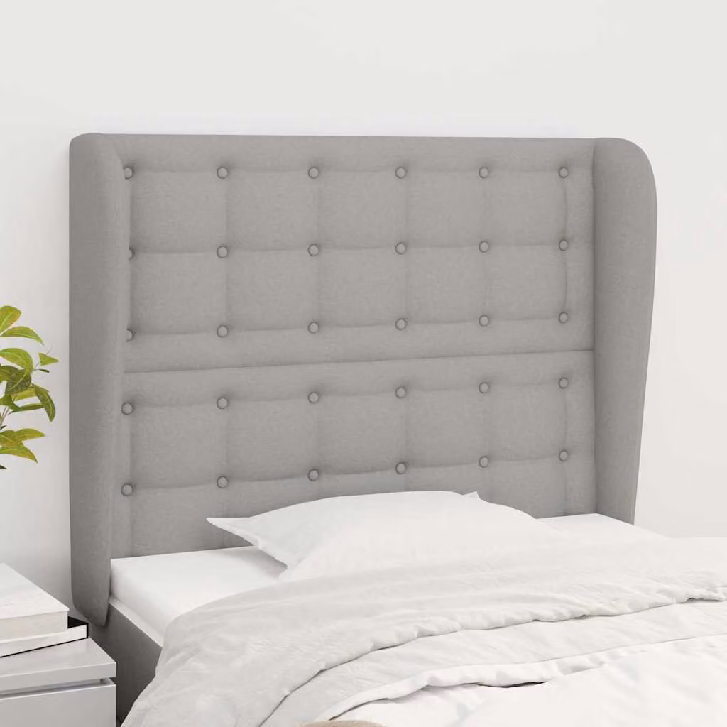 Testiera ad orecchio vidaXL in tessuto grigio chiaro con struttura in legno L: 103 cm, P: 23 cm, H: 118-128 cm