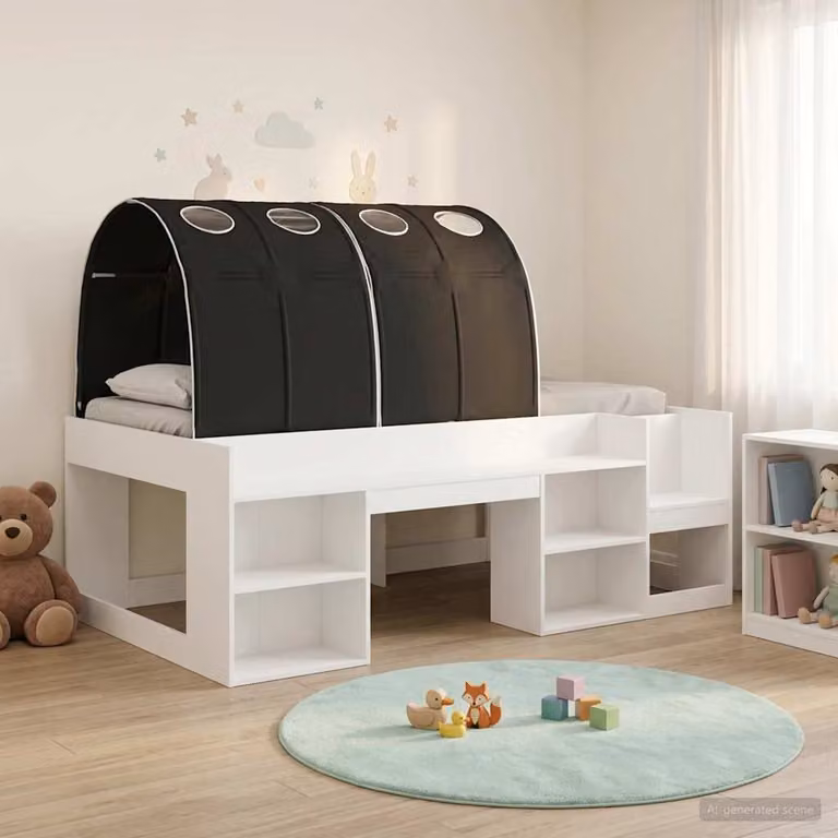 Letto singolo con tunnel per bambini vidaXL, Bianco e Nero, L/P/H: 200 x 100 x 127 cm