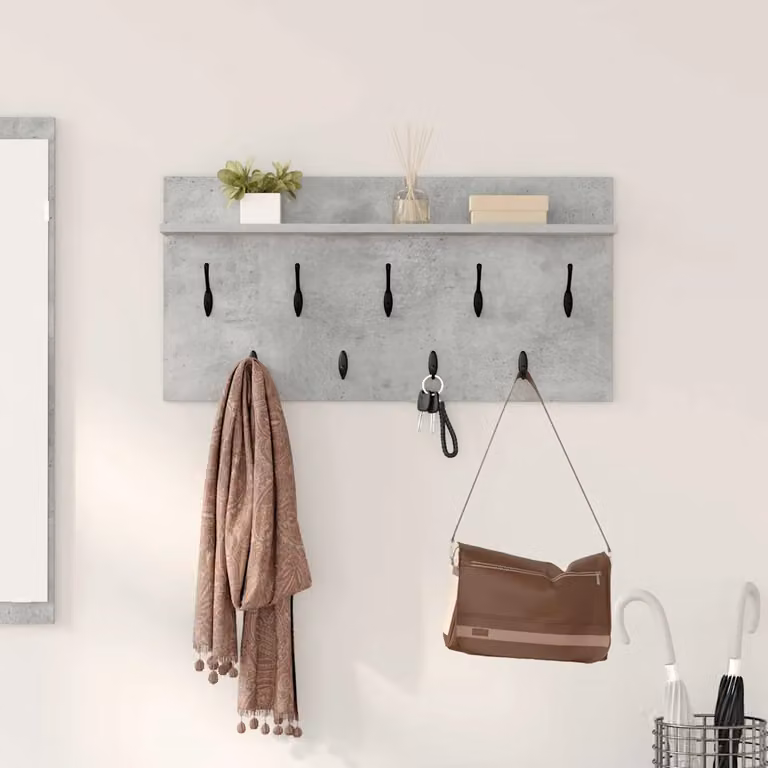 Appendiabiti a muro vidaXL in MDF Grigio cemento L: 80 cm, P: 40 cm, H: 12 cm
