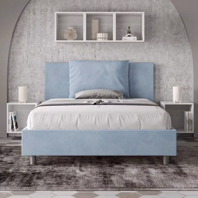 Letto imbottito con contenitore Ityhome in microfibra azzurro L: 145 cm, P: 222 cm, H: 110 cm – 1