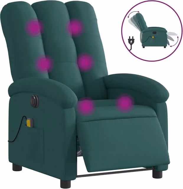 Poltrona Massaggiante | Sedia Relax Reclinabile Elettrica Verde Scuro Tessuto
