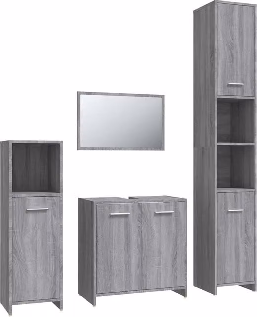 Set Mobili da Bagno | Armadio da bagno 4 pz Grigio Sonoma in Legno Multistrato