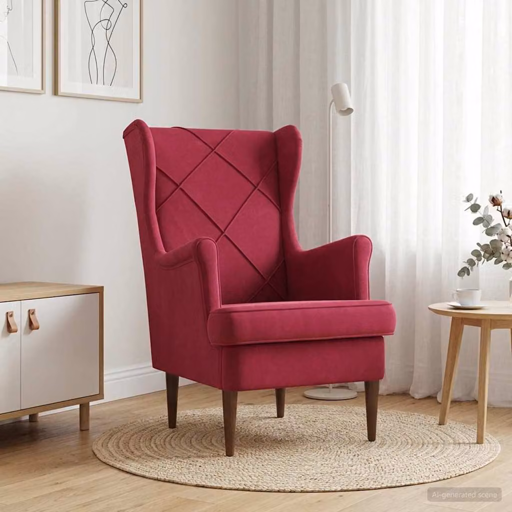 Poltrona moderna vidaXL in velluto rosso con braccioli e seduta imbottita