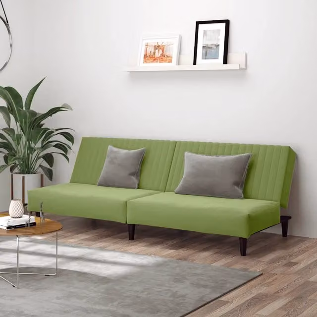 Divano Letto a 2 Posti Verde Chiaro in Velluto 375929