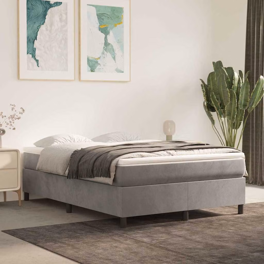 vidaXL Letto Ibrido con Giroletto a Molle e Materasso in Velluto Grigio e Bianco, L 140 cm x P 200 cm