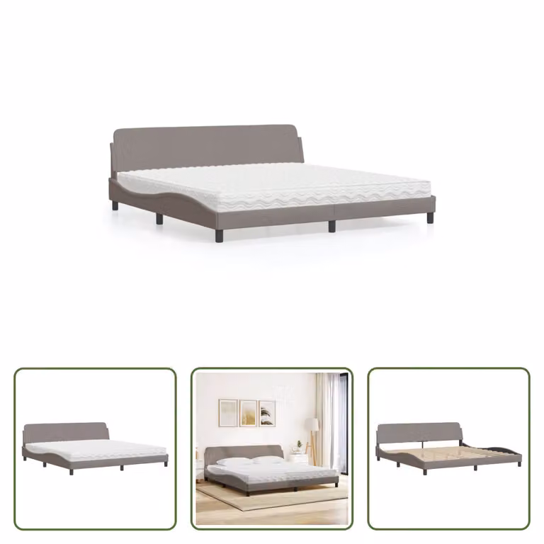 The Living Store Letto con materasso Taupe 200x200 cm in tessuto