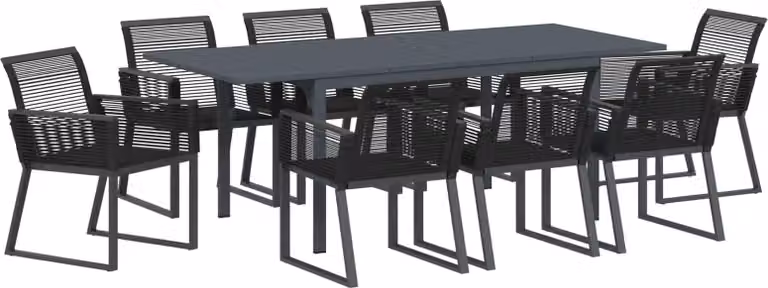 Set da Pranzo per Giardino 9 pcs Nero polyrattan