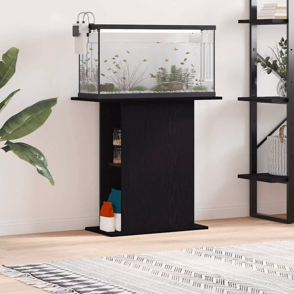 vidaXL Supporto per acquario in legno ingegnerizzato rovere nero L: 75 cm, P: 36 cm, H: 72,5 cm