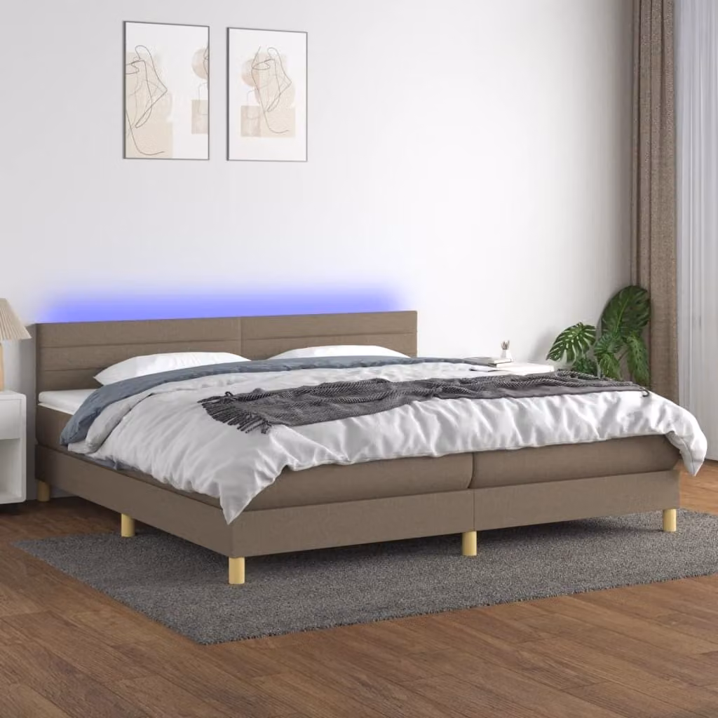 Maison Exclusive - Letto a Molle Materasso e LED tortora 200x200cm in Tessuto