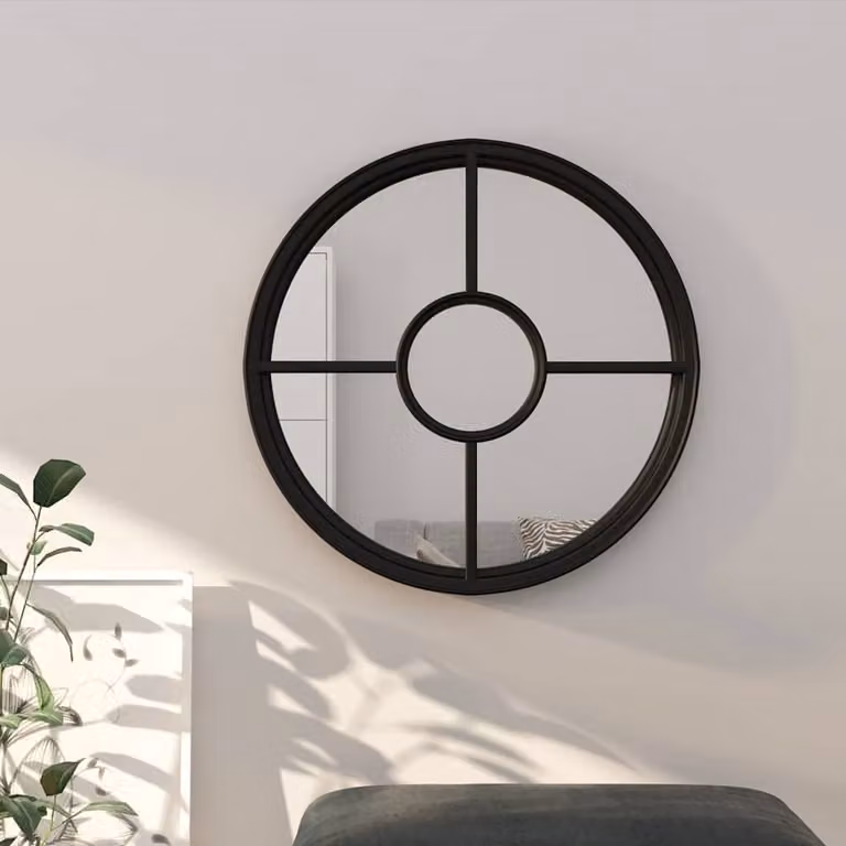 Specchio rotondo da parete vidaXL in metallo e vetro, colore nero, Diametro: 40 cm, Profondità: 4 cm
