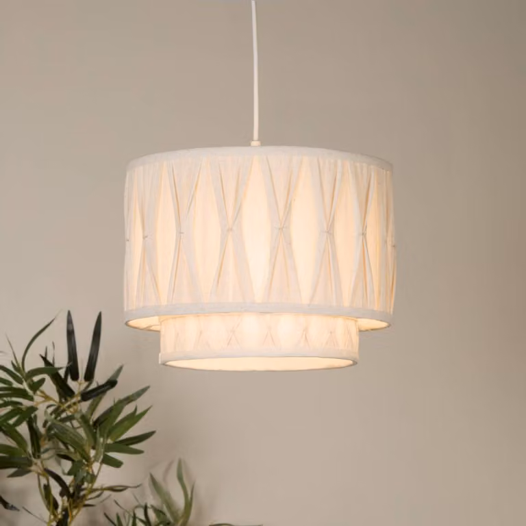 Searchlight Lampada a sospensione Wieka, dimmerabile, Crema / Ambra, Soggiorno / Sala da pranzo, Tessuto / Stoffa / Seta, Scandinavo, Lampada a sospensione