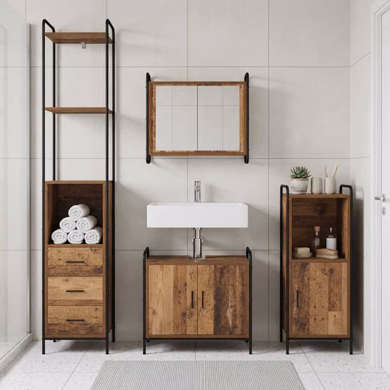 vidaXL Set di Armadi da Bagno 3 pz Legno antico 40 x 36 x 181 cm