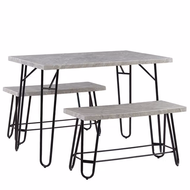 Set da pranzo industriale BELIANI con tavolo rettangolare e 2 panche, top effetto marmo grigio e nero, L: 110 cm, P: 70 cm, H: 76 cm