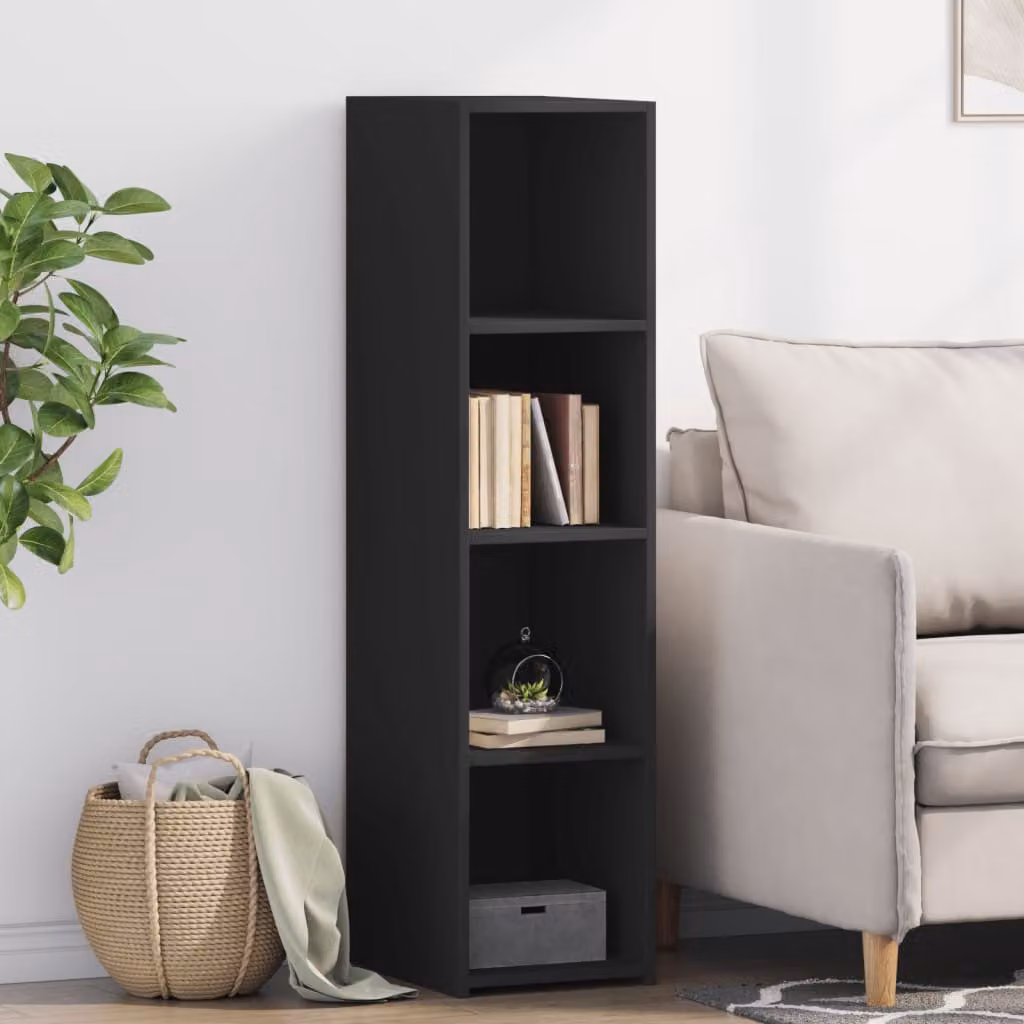 Credenza moderna vidaXL nera in legno e MDF con ripiani interni, L/P/H: 124 x 30 x 41 cm