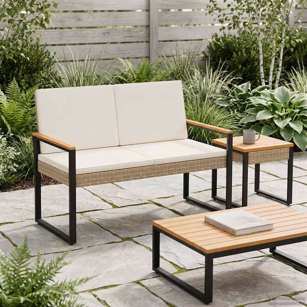 Panchina da esterno a 2 posti vidaXL in rattan e metallo beige e bianco L 107 x P 61 x H 80 cm