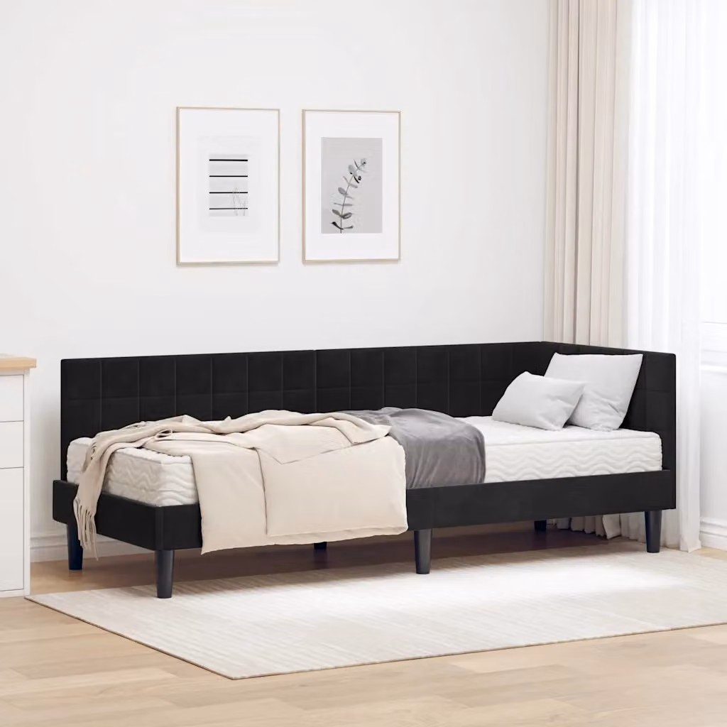 Struttura Letto Angolare con 2 Materassi in Velluto Nero vidaXL L/P/H: 200 x 80 x 31 cm – 1