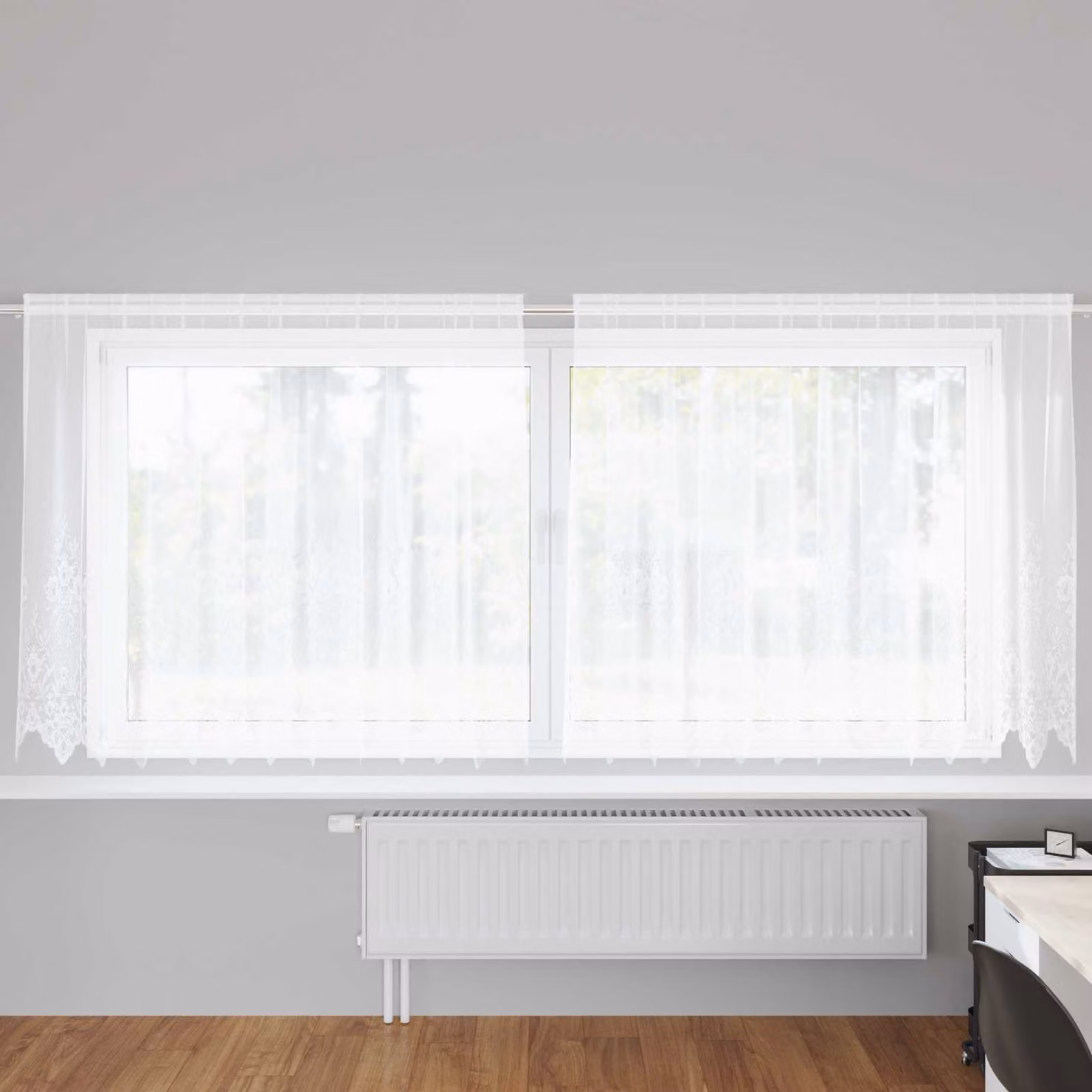 Tenda in pizzo bianca vidaXL con motivo floreale in poliestere semitrasparente L: 160 cm, H: 300 cm