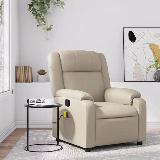 Poltrona reclinabile massaggiante in Similpelle Crema 3206189