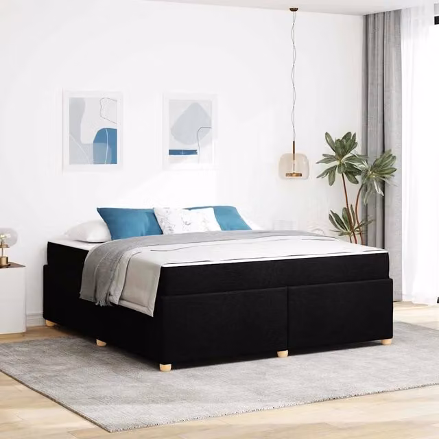 Letto moderno vidaXL con struttura imbottita in tessuto e materasso a molle, colore nero, L/P/H: 180 x 200 x 66 cm