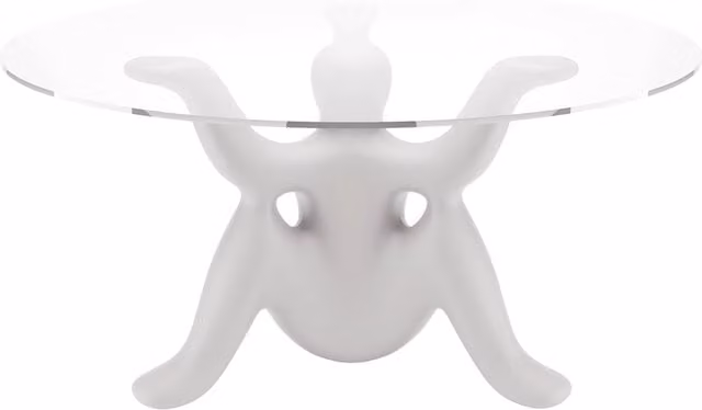 Tavolo rotondo Qeeboo Helpyourself in polietilene e vetro bianco e trasparente L: 140 cm, H: 72 cm, P: 72 cm