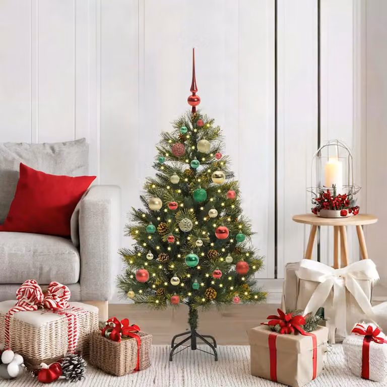 Albero di Natale artificiale da tavolo vidaXL con coni e luci LED warm white, Verde, Altezza: 120 cm