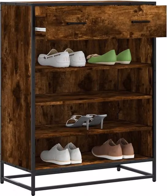 Scarpiera a parete vidaXL in stile industriale in legno e metallo, colore marrone, L: 75 cm, P: 38 cm, H: 97,5 cm
