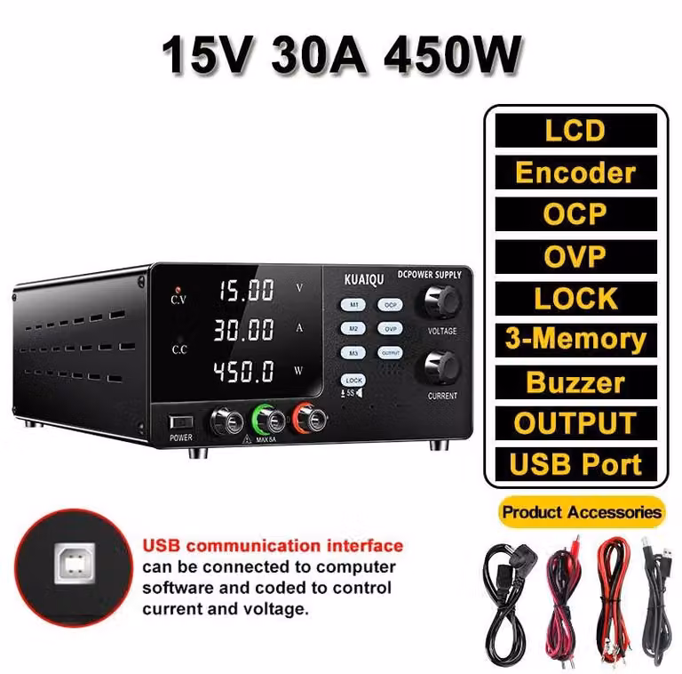 Alimentatore a commutazione CC da laboratorio - R-SPS1530S-USB - Regolabile 1000 V 1 A 1000 W - Protezione da sovracorrente/sovratensione (OCP/OVP) - Funzione di memorizzazione - RS-232/RS-485/USB - Ingresso 220 V
