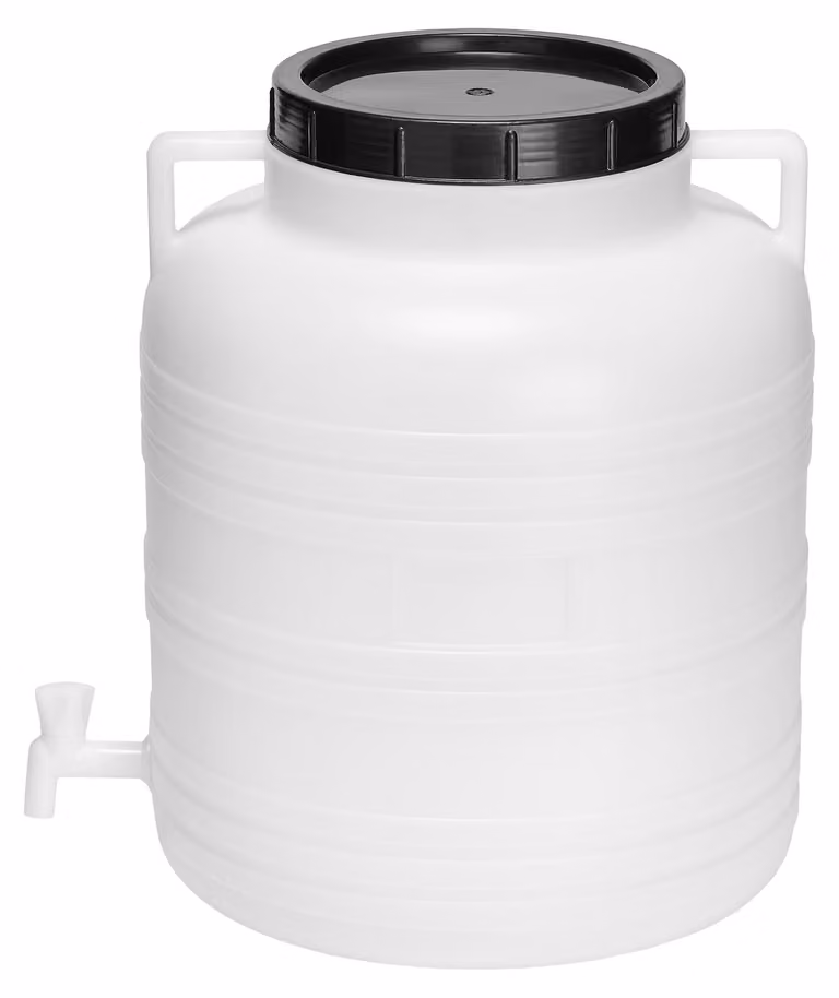 Garronda 60L Fusto in plastica Fusto da 60 litri senza BPA con coperchio e rubinetto Fusto a collo largo GD-0090, bianco