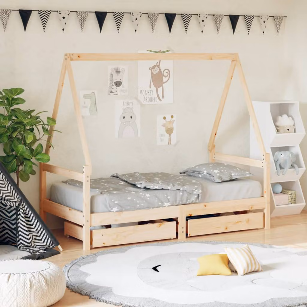 vidaXL Giroletto per Bambini in Legno Massello di Pino con Cassetti, L/P/H: 160 x 80 x 143 cm