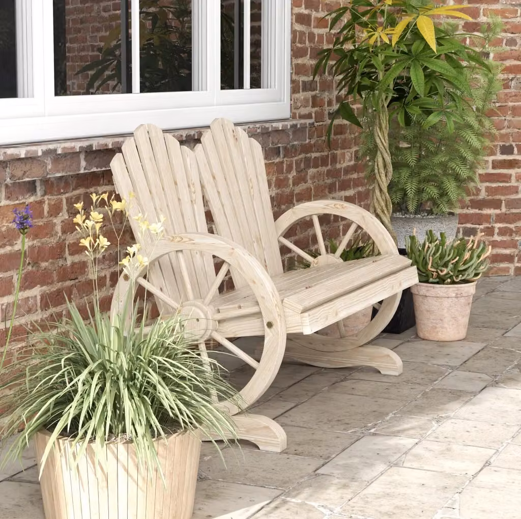 Panca da giardino rustica MODFU a 2 posti in legno di abete color marrone e beige L: 108 cm, P: 66 cm, H: 95 cm – 2
