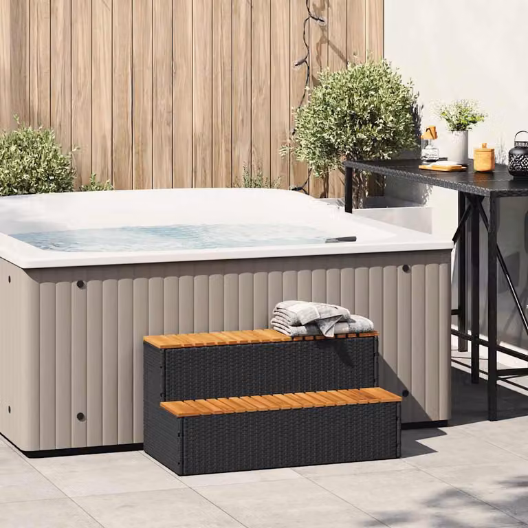 vidaXL Bordo per Vasca Idromassaggio Nero Polyrattan&Massello Acacia