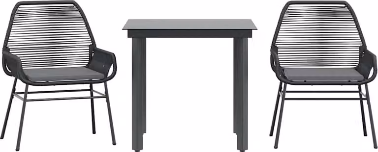 Set da Pranzo da Giardino 3 pz con Cuscini Polyrattan Vetro