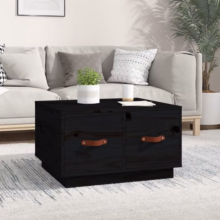 The Living Store tavolino nero 60x53x35 cm in legno di pino massiccio