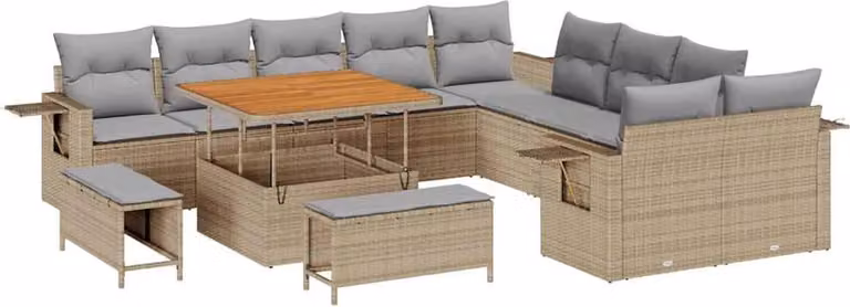 Set Divano da Giardino 13 pcs Beige polyrattan